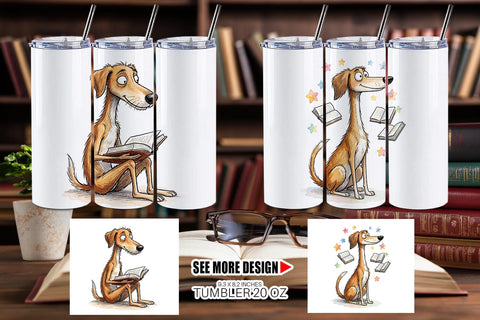 Tumbler Midnight Reading Dog Watercolor Sublimation artnoy 