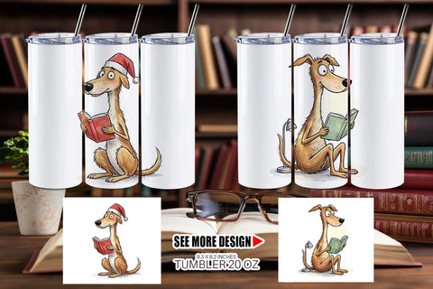 Tumbler Midnight Reading Dog Watercolor Sublimation artnoy 