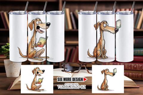 Tumbler Midnight Reading Dog Watercolor Sublimation artnoy 