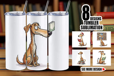 Tumbler Midnight Reading Dog Watercolor Sublimation artnoy 