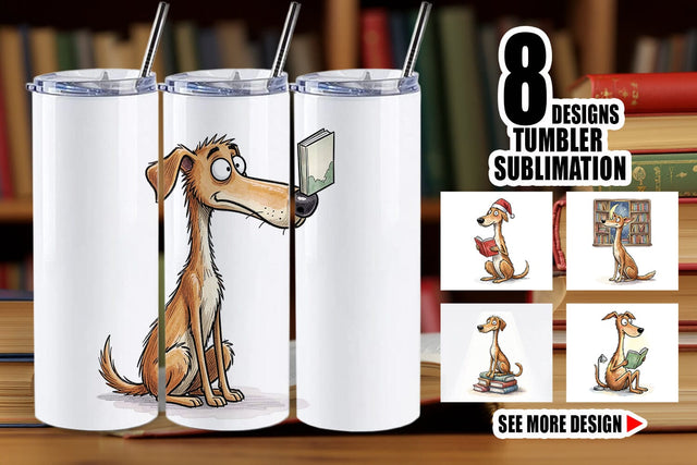 Tumbler Midnight Reading Dog Watercolor Sublimation artnoy 