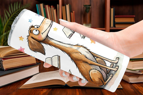 Tumbler Midnight Reading Dog Watercolor Sublimation artnoy 