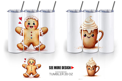 Tumbler Misfit Gingerbread Sweets & Treats Watercolor Sublimation artnoy 