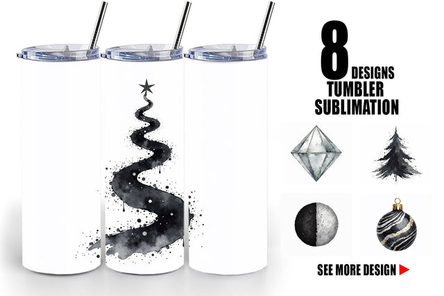 Tumbler Modern Monochrome & Silver Christmas Sublimation artnoy 