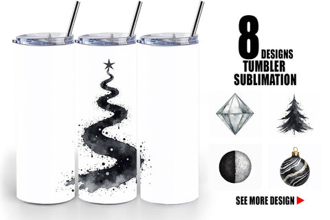 Tumbler Modern Monochrome & Silver Christmas Sublimation artnoy 