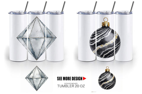 Tumbler Modern Monochrome & Silver Christmas Sublimation artnoy 