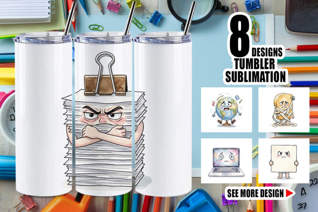 Tumbler Moody Desk Mascot Teacher Watercolor Sublimation artnoy 