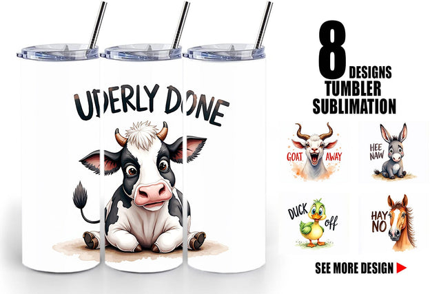 Tumbler Moody Farm Animal Watercolor Quotes Sublimation artnoy 