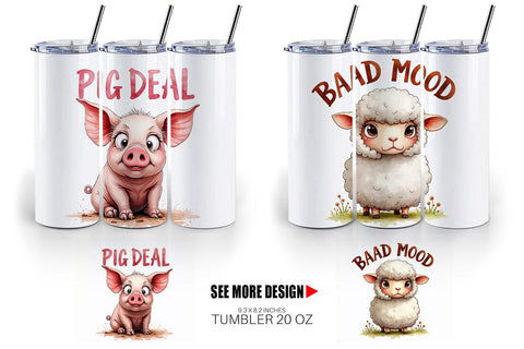 Tumbler Moody Farm Animal Watercolor Quotes Sublimation artnoy 