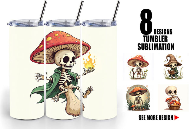 Tumbler Mushroom Mage Skeletons Sublimation artnoy 