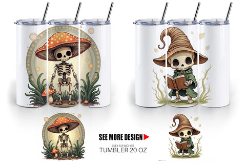 Tumbler Mushroom Mage Skeletons Sublimation artnoy 