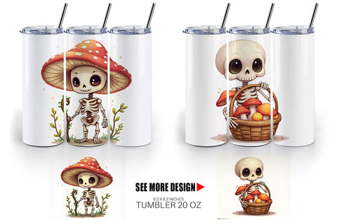 Tumbler Mushroom Mage Skeletons Sublimation artnoy 
