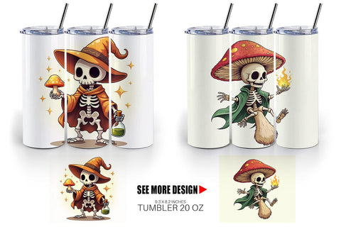 Tumbler Mushroom Mage Skeletons Sublimation artnoy 