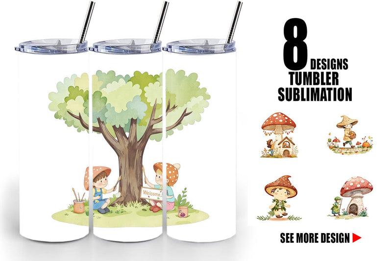 Tumbler Mushroom Village Friends Sublimation artnoy 