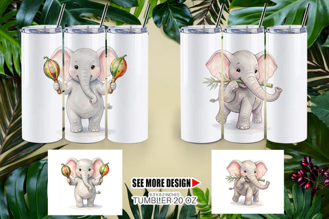 Tumbler Musical Jungle Elephant Watercolor Sublimation artnoy 