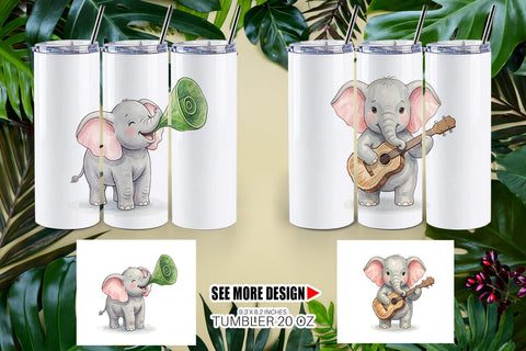 Tumbler Musical Jungle Elephant Watercolor Sublimation artnoy 
