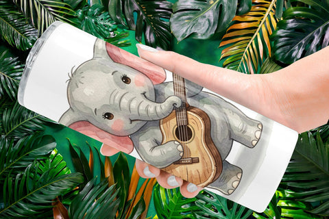 Tumbler Musical Jungle Elephant Watercolor Sublimation artnoy 