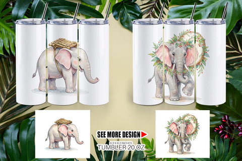 Tumbler Musical Jungle Elephant Watercolor Sublimation artnoy 