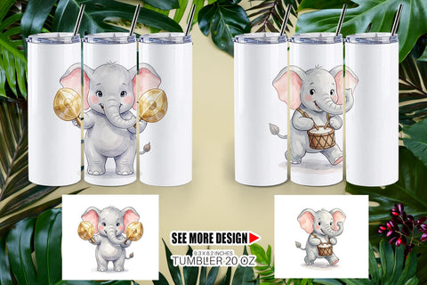 Tumbler Musical Jungle Elephant Watercolor Sublimation artnoy 