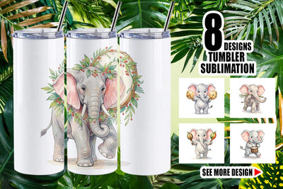 Tumbler Musical Jungle Elephant Watercolor Sublimation artnoy 
