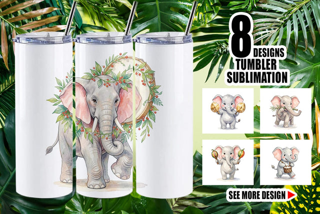 Tumbler Musical Jungle Elephant Watercolor Sublimation artnoy 