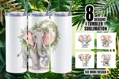 Tumbler Musical Jungle Elephant Watercolor Sublimation artnoy 