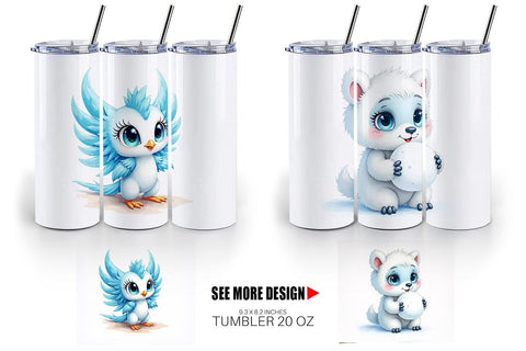 Tumbler Mythical Snow Creatures Watercolor Sublimation artnoy 