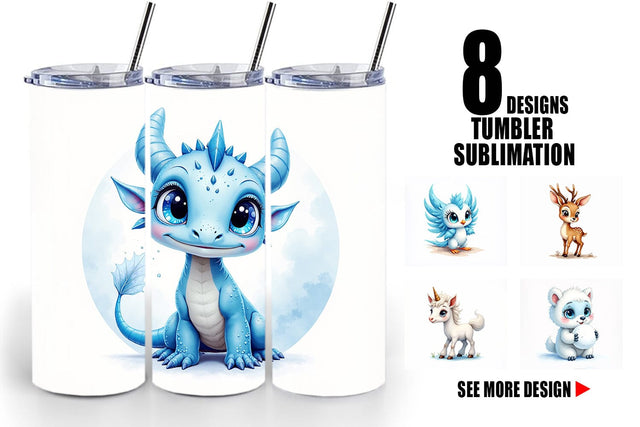 Tumbler Mythical Snow Creatures Watercolor Sublimation artnoy 