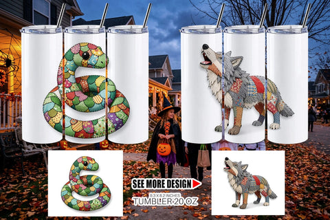 Tumbler Nocturnal Animal Patchwork Fabric Art Sublimation artnoy 