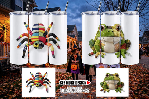 Tumbler Nocturnal Animal Patchwork Fabric Art Sublimation artnoy 