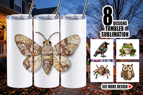 Tumbler Nocturnal Animal Patchwork Fabric Art Sublimation artnoy 