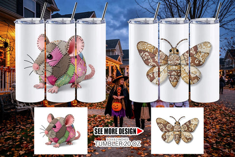 Tumbler Nocturnal Animal Patchwork Fabric Art Sublimation artnoy 