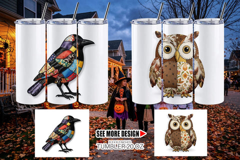 Tumbler Nocturnal Animal Patchwork Fabric Art Sublimation artnoy 