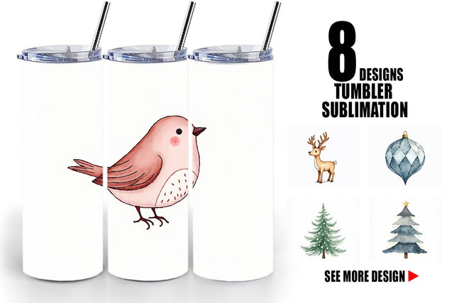 Tumbler Nordic Winter Watercolor Christmas Sublimation artnoy 