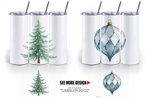 Tumbler Nordic Winter Watercolor Christmas Sublimation artnoy 