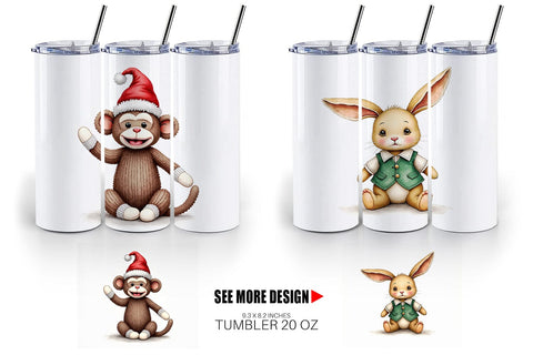 Tumbler Nostalgic Christmas Plush Toys Watercolor Sublimation artnoy 