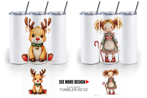 Tumbler Nostalgic Christmas Plush Toys Watercolor Sublimation artnoy 