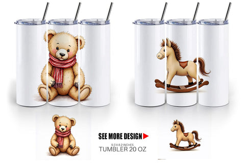 Tumbler Nostalgic Christmas Plush Toys Watercolor Sublimation artnoy 
