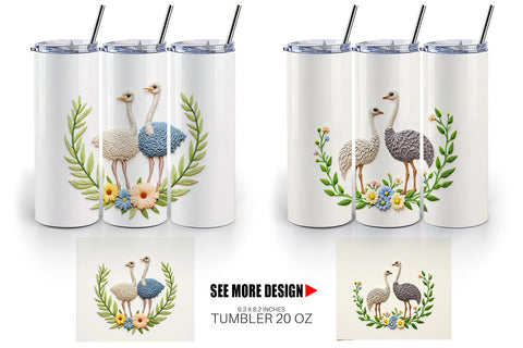 Tumbler Ostrich Embroidery Sublimation artnoy 