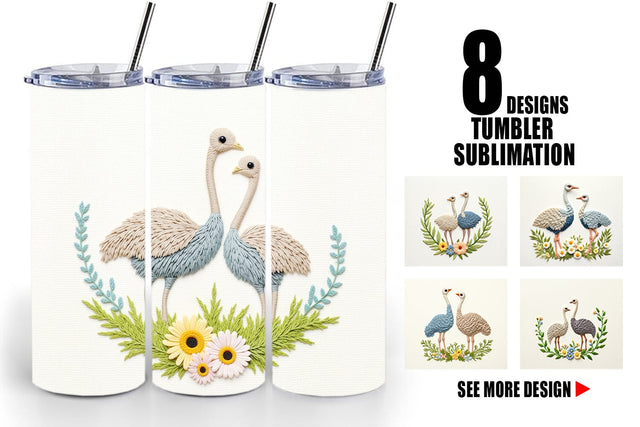 Tumbler Ostrich Embroidery Sublimation artnoy 