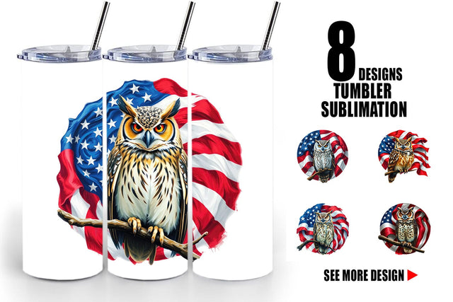 Tumbler Owl 4th of July Sublimation artnoy 