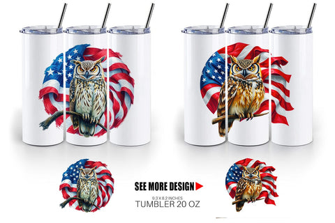 Tumbler Owl 4th of July Sublimation artnoy 