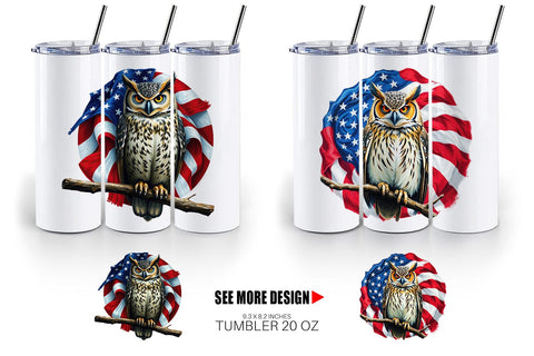 Tumbler Owl 4th of July Sublimation artnoy 