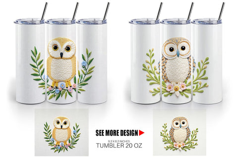 Tumbler Owl Embroidery Sublimation artnoy 