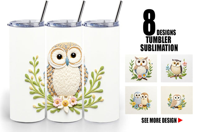 Tumbler Owl Embroidery Sublimation artnoy 