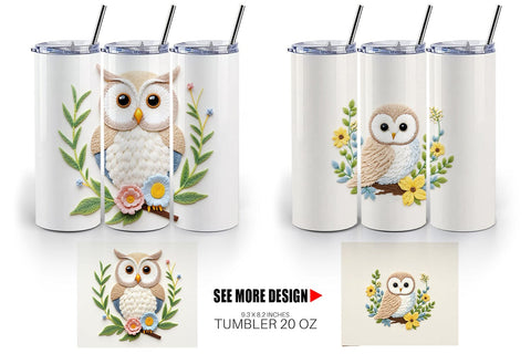 Tumbler Owl Embroidery Sublimation artnoy 