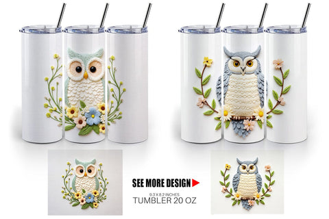 Tumbler Owl Embroidery Sublimation artnoy 