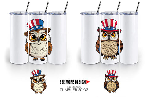 Tumbler Owl Patriotic Sublimation artnoy 