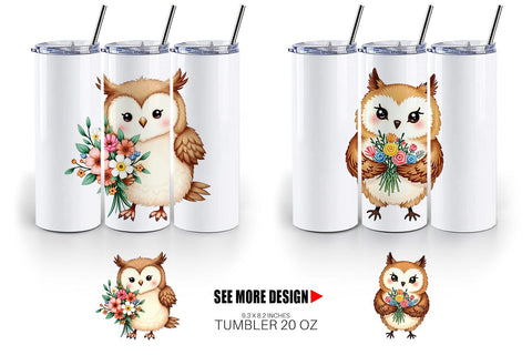 Tumbler Owl Spring Bouquet Sublimation artnoy 