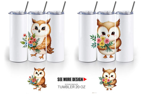 Tumbler Owl Spring Bouquet Sublimation artnoy 